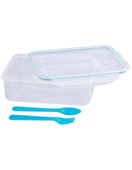 Cutie/caserola alimente, plastic, etansa, albastru, 1 compartiment, cu lingura si furculita, 1.5 L, 22x15.2x7.6 cm, MagicHome