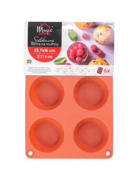 Forma coacere pentru briose, 6 forme, silicon, rosu, 23.7x16x3 cm, MagicHome