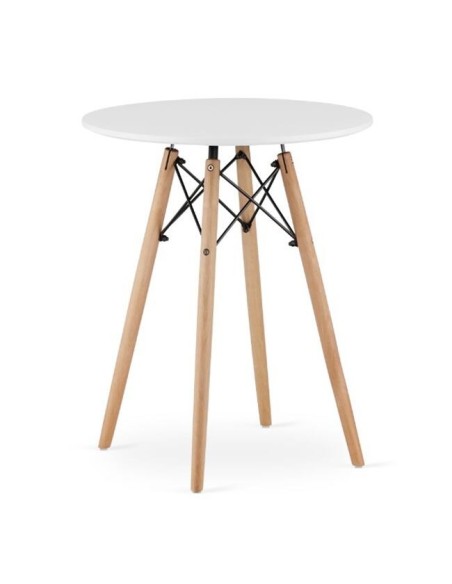 Masa stil scandinav, Artool, rotund, MDF si lemn, alb, 60x72 cm