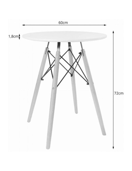 Masa stil scandinav, Artool, rotund, MDF si lemn, alb, 60x72 cm