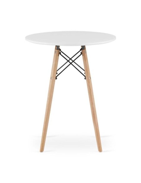 Masa stil scandinav, Artool, rotund, MDF si lemn, alb, 60x72 cm