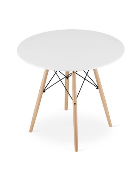 Masa stil scandinav, Artool, rotund, MDF si lemn, alb, 90x72 cm