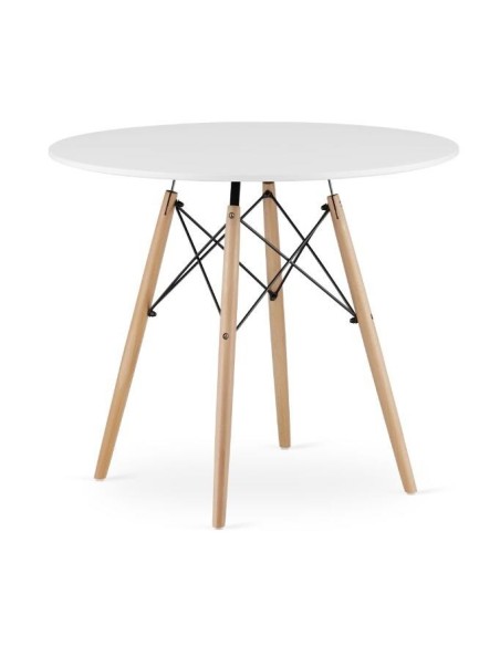 Masa stil scandinav, Artool, rotund, MDF si lemn, alb, 90x72 cm