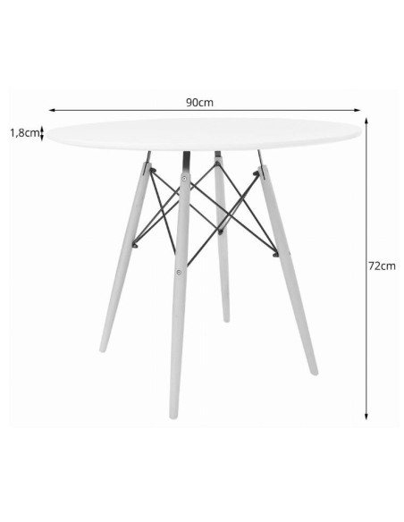 Masa stil scandinav, Artool, rotund, MDF si lemn, alb, 90x72 cm