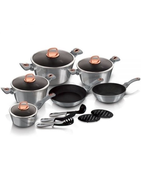 Set oale, cratite si tigai marmorate, 15 piese, din aluminiu forjat, Moonlight Edition, Berlinger Haus, BH 6022