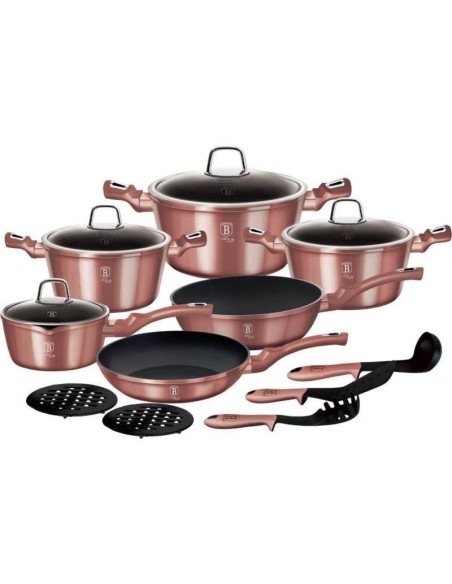 Set oale, cratite si tigai marmorate, 15 piese, din aluminiu forjat, Metallic iRose Edition, Berlinger Haus, BH 6045