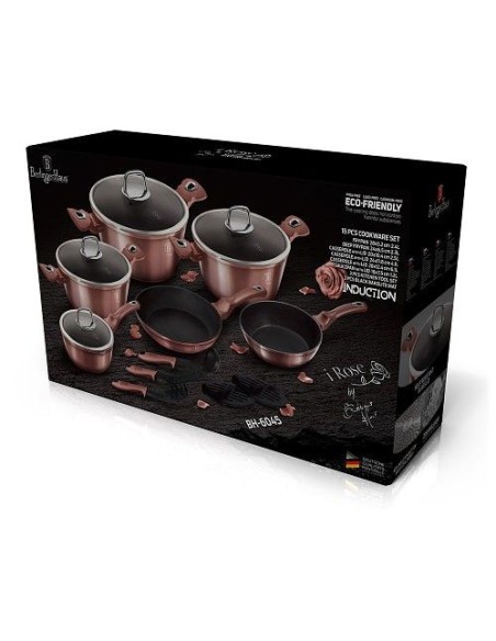 Set oale, cratite si tigai marmorate, 15 piese, din aluminiu forjat, Metallic iRose Edition, Berlinger Haus, BH 6045
