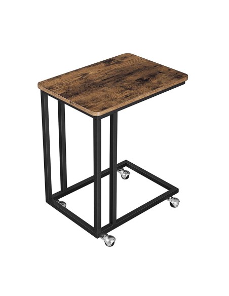 Masa de cafea, Vasagle, pe roti, pal si metal, maro rustic, 50x35x61 cm