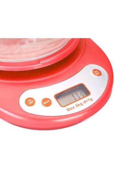 Cantar electronic de bucatarie, Verk Group, max 5 kg, rosu, afisaj digital, 2 x AA R6, 20.5x16x5 cm
