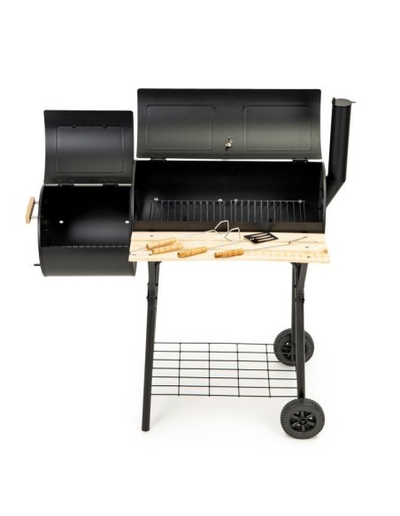 Gratar de gradina sau camping, 2 in 1 mare, pe carbune cu capac, termometru, afumatoare si accesorii, modernhome jy-061