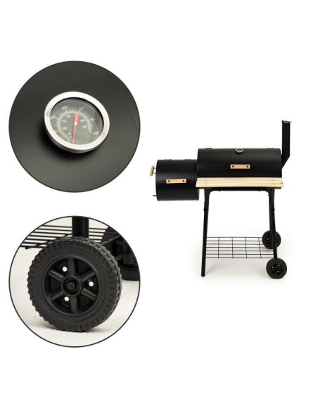Gratar de gradina sau camping, 2 in 1 mare, pe carbune cu capac, termometru, afumatoare si accesorii, modernhome jy-061