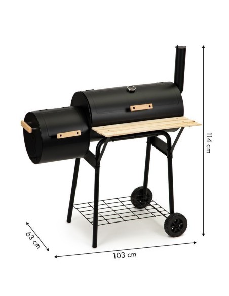 Gratar de gradina sau camping, 2 in 1 mare, pe carbune cu capac, termometru, afumatoare si accesorii, modernhome jy-061