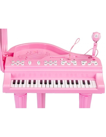 Set Pian de jucarie pentru copii, cu microfon de karaoke si scaun incluse, cablu Jack 3.5mm, roz pink