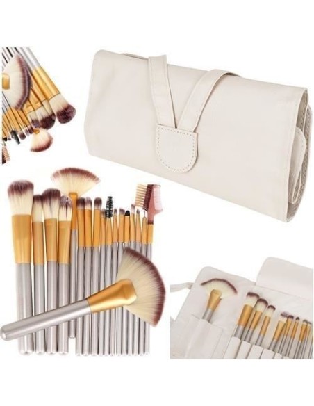 Pensule de machiaj, multifunctional, husa alba, set 18 piese, Isotrade
