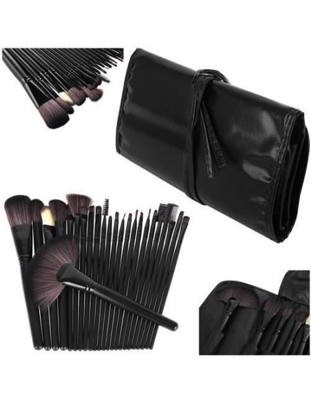 Pensule de machiaj, multifunctionale, husa neagra, set 24 piese, Isotrade