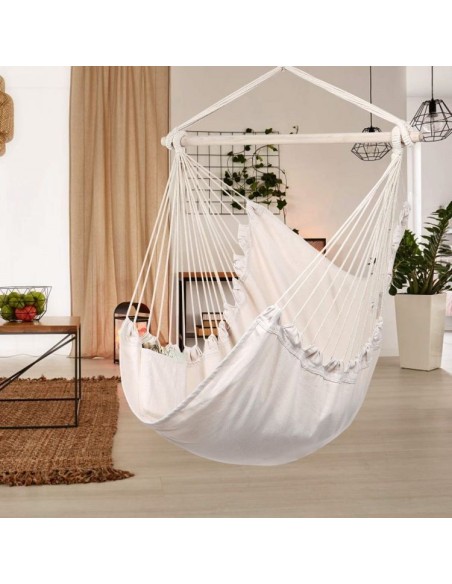 Hamac de gradina tip scaun brazilian, alb, Ecotoys, GW-919