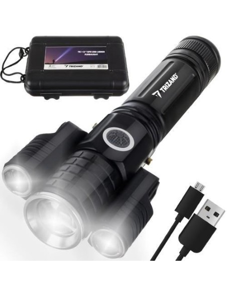 Lanterna aluminiu, LED T6 + CREE, 300 lm, zoom, USB, Trizand
