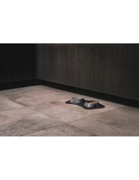 Castron, bol, pentru caine, pisica, suporti antiderapanti, PET reciclat, gri deschis, marime M, 400 ml, 17.2x17.2x4.8 cm