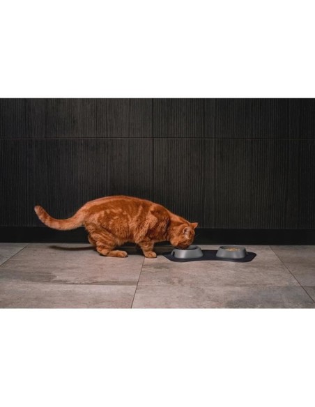 Castron, bol, pentru caine, pisica, suporti antiderapanti, PET reciclat, gri deschis, marime M, 400 ml, 17.2x17.2x4.8 cm