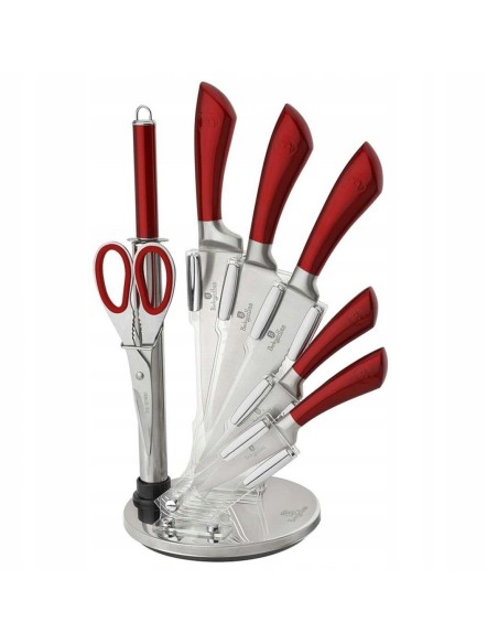 Set de Cutite, 8 piese pe suport, Burgundy Infinity Line, Berlinger Haus, BH 2043, otel inoxidabil