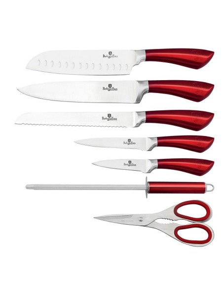 Set de Cutite, 8 piese pe suport, Burgundy Infinity Line, Berlinger Haus, BH 2043, otel inoxidabil