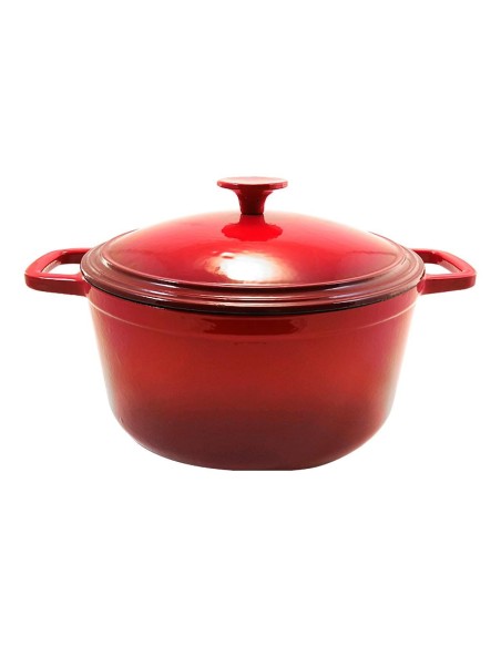 Oala de fonta emailata cu capac, rosie, 5.2 L, Perfect Home 