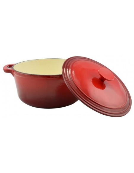 Oala de fonta emailata cu capac, rosie, 5.2 L, Perfect Home 