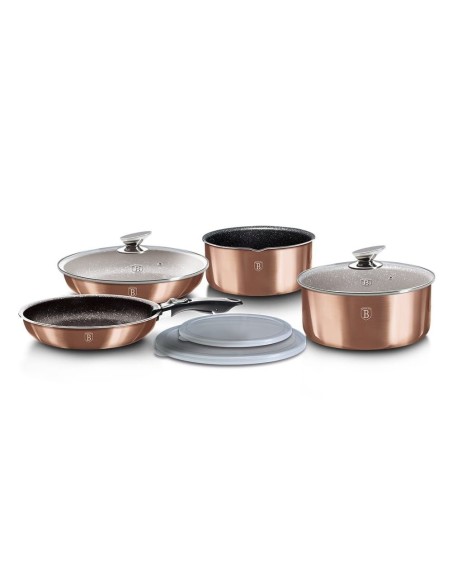 Set oale, cratite si tigai marmorate, 9 piese, din aluminiu forjat, Metallic Edition Rose Gold (Cupru), Berlinger Haus, BH 6147
