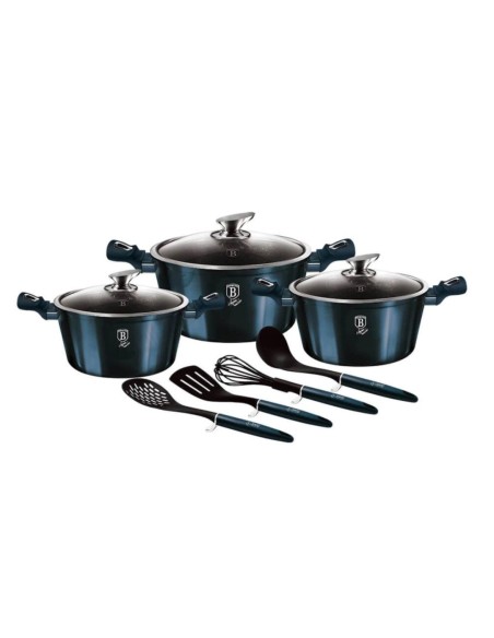 Set oale si cratite marmorate, 10 piese, din aluminiu forjat, Aquamarine Metallic Line Collection, Berlinger Haus, BH 6152