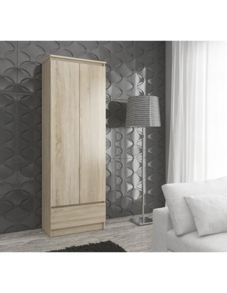 Dulap, placa laminata, 1 sertar, 4 rafturi, 2 usi, stejar, 60x35x180 cm