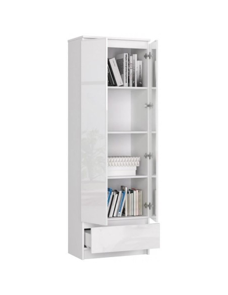 Dulap, placa laminata, 1 sertar, 4 rafturi, 2 usi, alb lucios, 60x35x180 cm