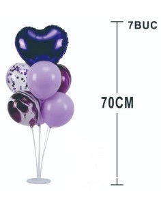 Set de 7 baloane multicolore, cu suport, 70 cm