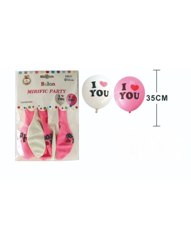 Set 5 bucati de baloane alb-roz, I love you,...