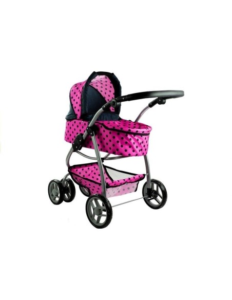 Carucior pentru papusi 2 in 1, LeanToys, 3812, roz cu buline negre