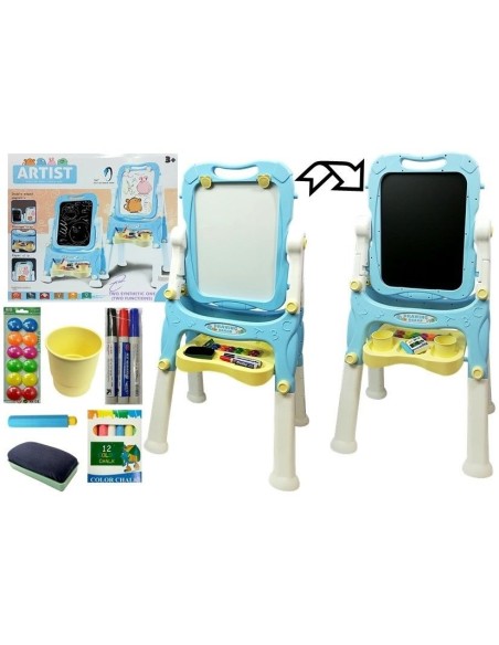 Tabla de scris pentru copii, cu doua fete si accesorii, albastra, LeanToys, 4865