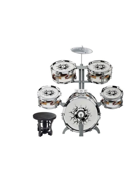 Set de tobe muzicale de jucarie pentru copii, cu scaunel, argintii, LeanToys, 6614