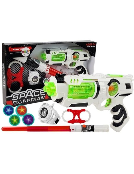 Set de joaca SF pentru copii, pistol laser, sabie laser si accesorii gardianul galaxiei, LeanToys, 7094