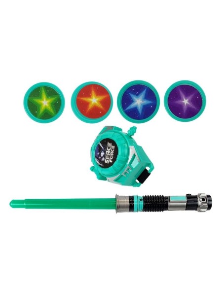 Set de joaca SF pentru copii, pistol laser, sabie laser si lansator de discuri, LeanToys, 7097