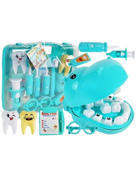 Set trusa dentist pentru copii, hipopotam albastru, LeanToys, 7393