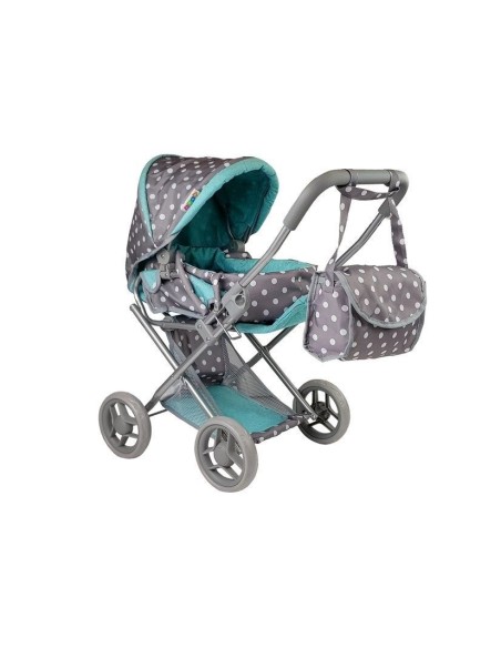 Carucior pentru papusi cu landou, gri cu turcoaz, LeanToys, 7695