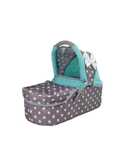 Carucior pentru papusi 2 in 1, LeanToys, 7705, gri-turcoaz cu buline albe