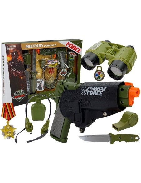 Set de joaca pentru copii, pistol cu toc, binoclu si diverse accesorii de armata, LeanToys, 7865