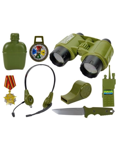Set de joaca pentru copii, pistol cu toc, binoclu si diverse accesorii de armata, LeanToys, 7865
