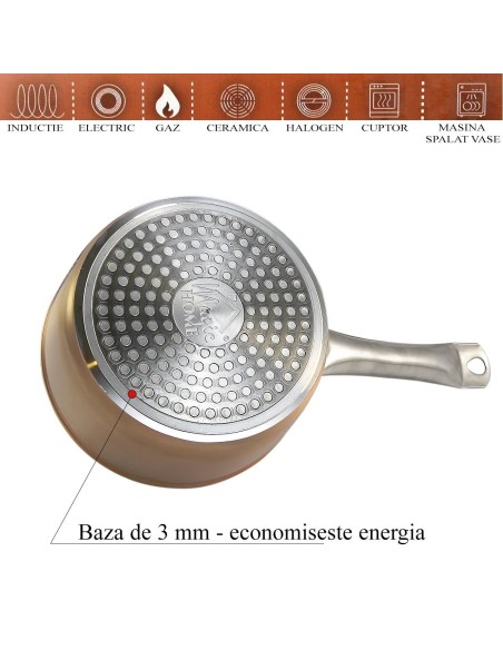 Oala cu maner INOX, 1.2 L, 16 cm, antiaderenta, Copper Line, MAGIC HOME