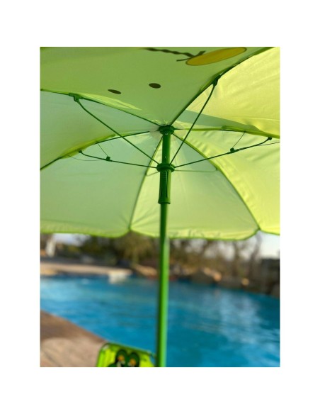 Set mobilier gradina/terasa pentru copii, pliabil, verde, model brosca, 1 masa cu umbrela, 2 scaune, Melisenda