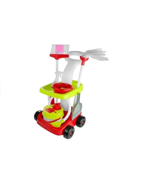 Set carucior de curatenie pentru copii, Cleaning Trolley, cu 8 Accesorii de jucarie, Multicolor, LeanToys, 3560