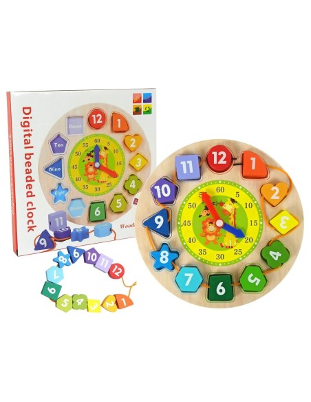 Ceas sortator educational din lemn, pentru bebe, invata numere, forme si culori, LeanToys, 3639