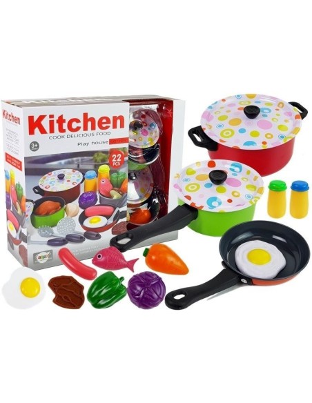 Set pentru bucatarie de joaca pentru copii, 22 piese, multicolor, LeanToys, 7390