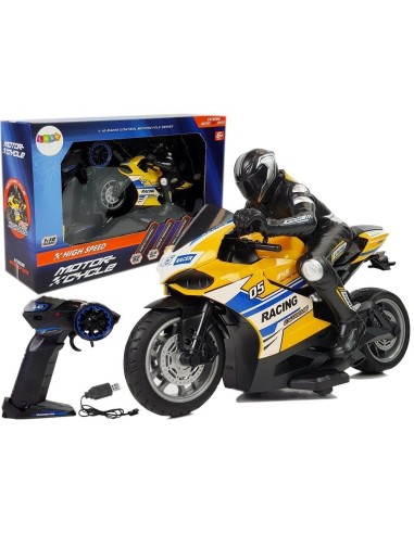 Motocicleta galbena RC sport, cu telecomanda...