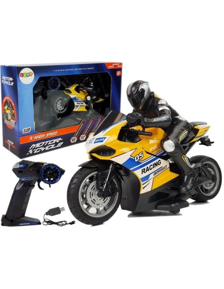 Motocicleta galbena RC sport, cu telecomanda 2.4G si 35m, LeanToys, 9070